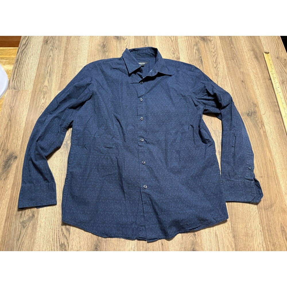Claiborne Shirt Mens Size Medium Navy Blue Long Sleeve Patterned Top Casual